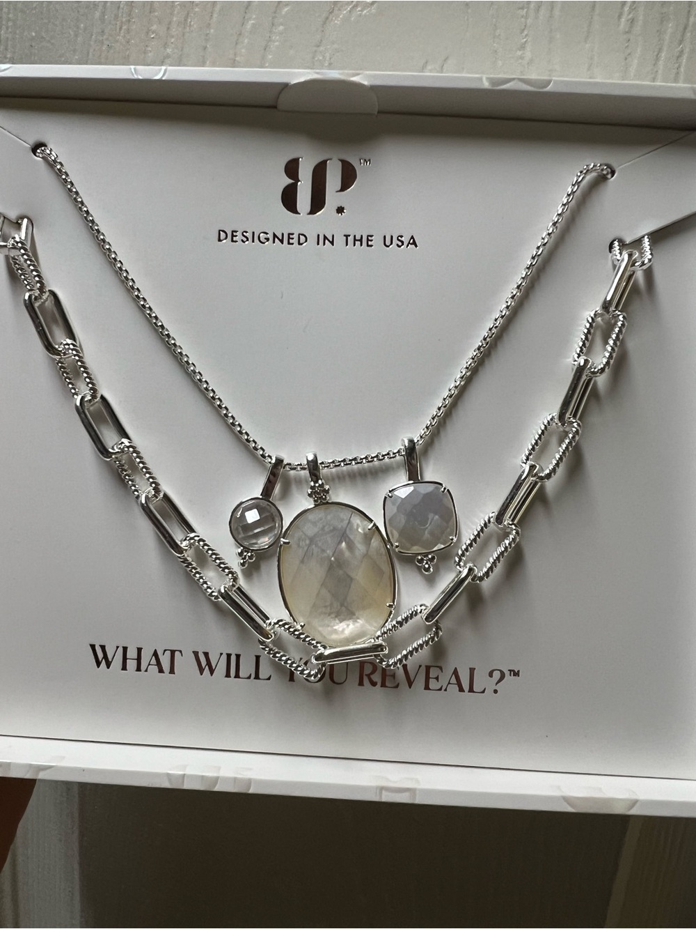 Silver Multi-Stone Layered Necklace - Mother of Pearl & Diamond CZ
